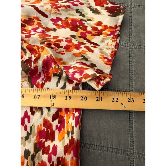 THML Ruffle Sleeve Flower Print Top Fall Colorblock Stripe Detail Smocking S - Picture 5 of 7